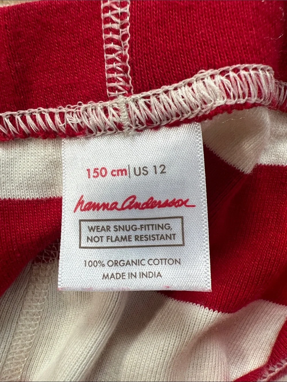 Hanna Andersson Red & White Stripe Reindeer Pajama Set with Navy Trim size 12